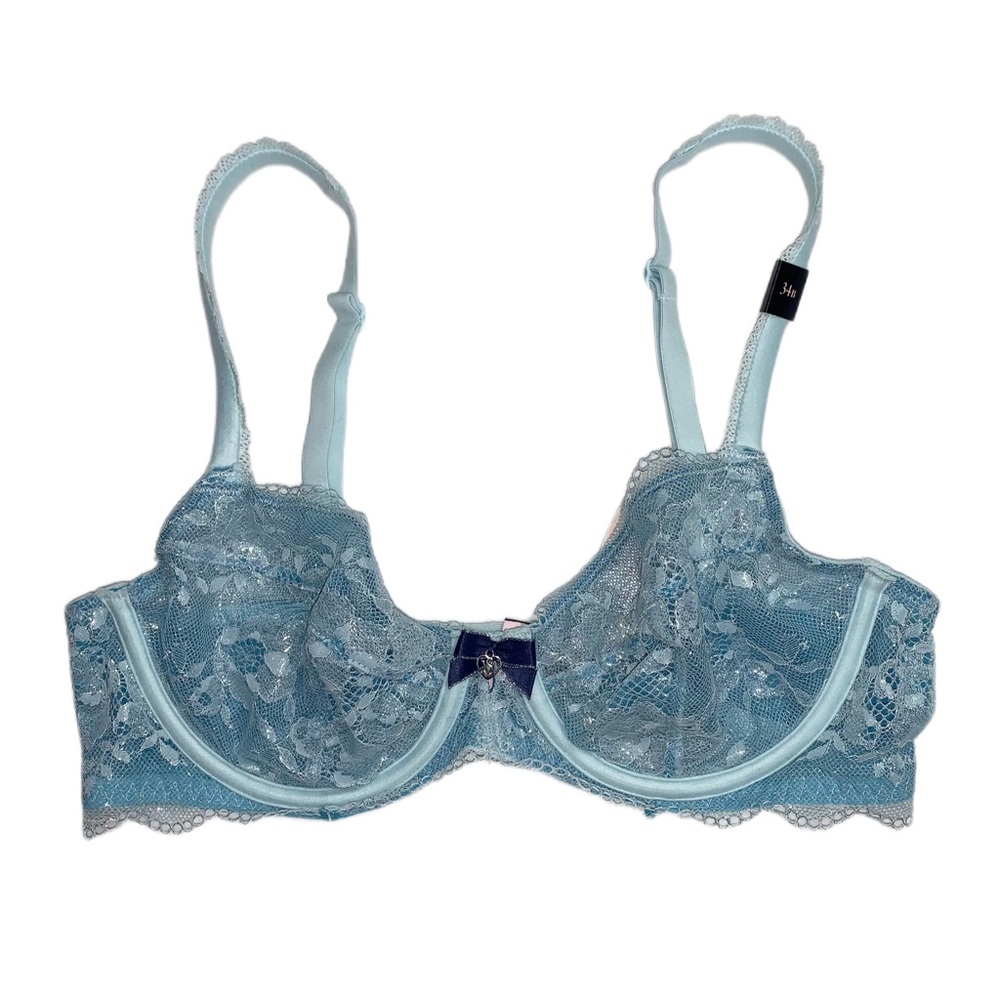 Victoria's Secret Body by Victoria Icy Blue Sheer Floral Lace Unlined Demi Bra
